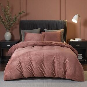 NEW West Elm Blush Pink Lux Velvet Flannel Queen / King Bedding Duvet & Sham Set